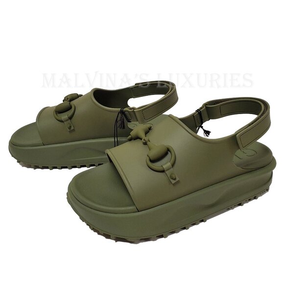 GUCCI SHOES MEN GREEN RUBBER HORSEBIT FLATFORM SANDALS sz 11 / 11.5 - Picture 3 of 16